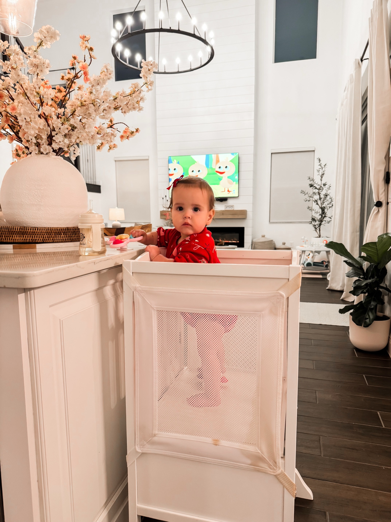 Fav kitchen helper it folds flat I love how I can secure it into a safe play spot for her, this thing saves me during cooking! She pretends to help and I throw random kitchen utensils at her 😆

#LTKBaby #LTKHome #LTKFamily