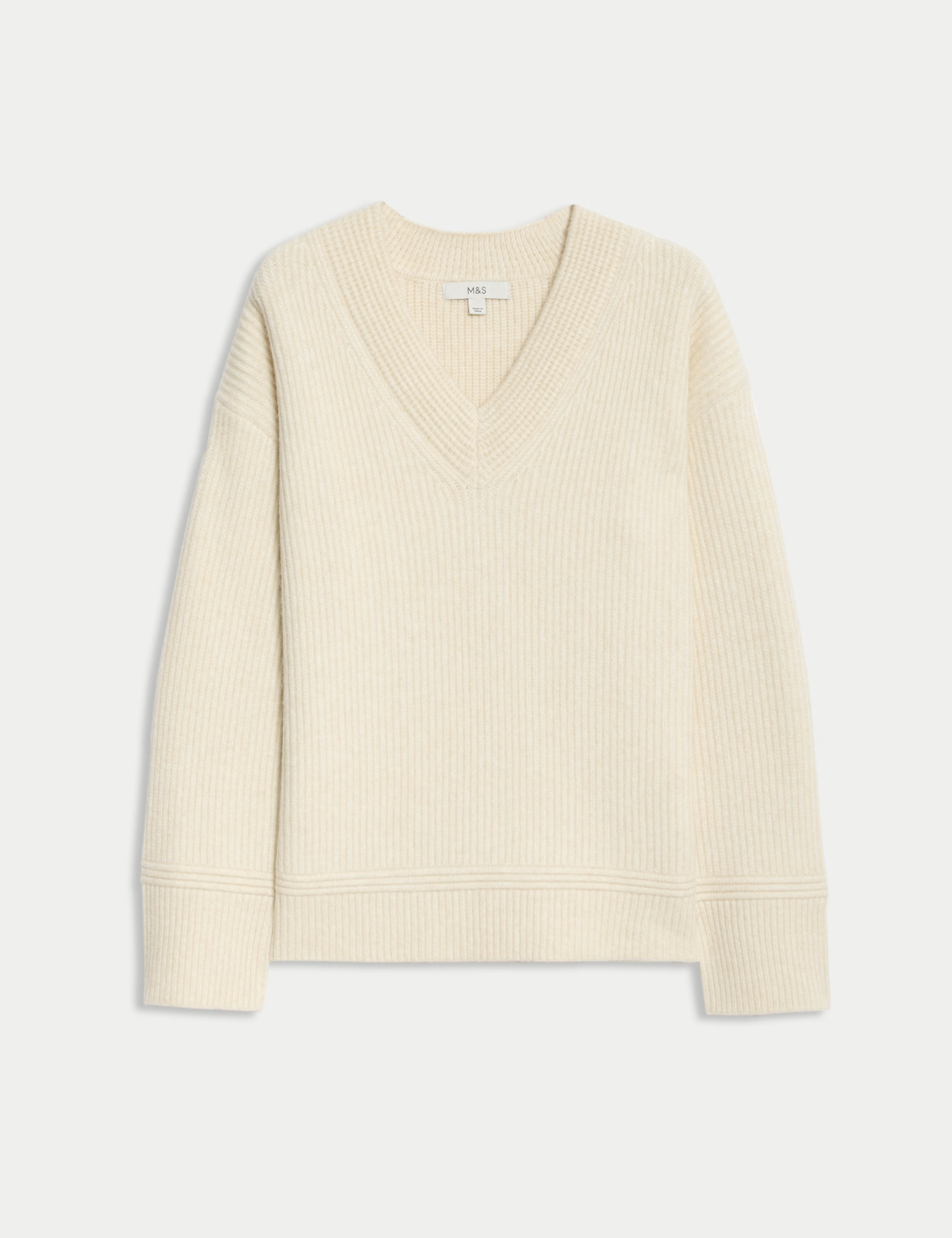 Cloud-Yarn Ribbed V-Neck Jumper | M&S | M&S | Marks & Spencer (UK)