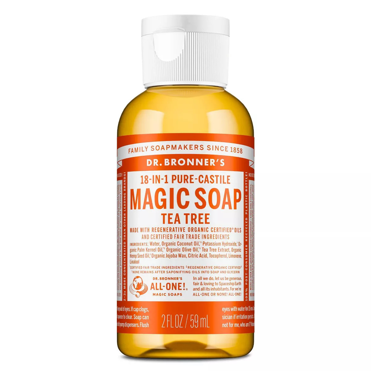 Dr. Bronner's Magic Pure Castile Liquid Soap Bodywash - Tea Tree - 2 fl oz | Target