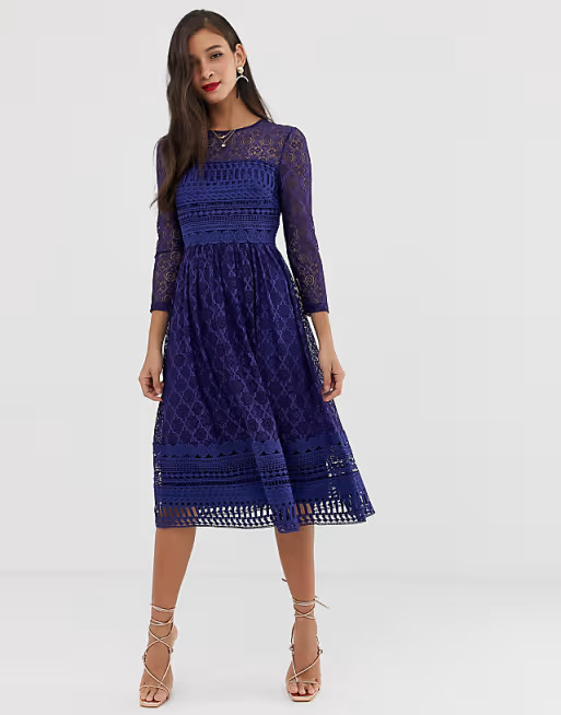 ASOS DESIGN Premium lace midi skater dress | ASOS (Global)