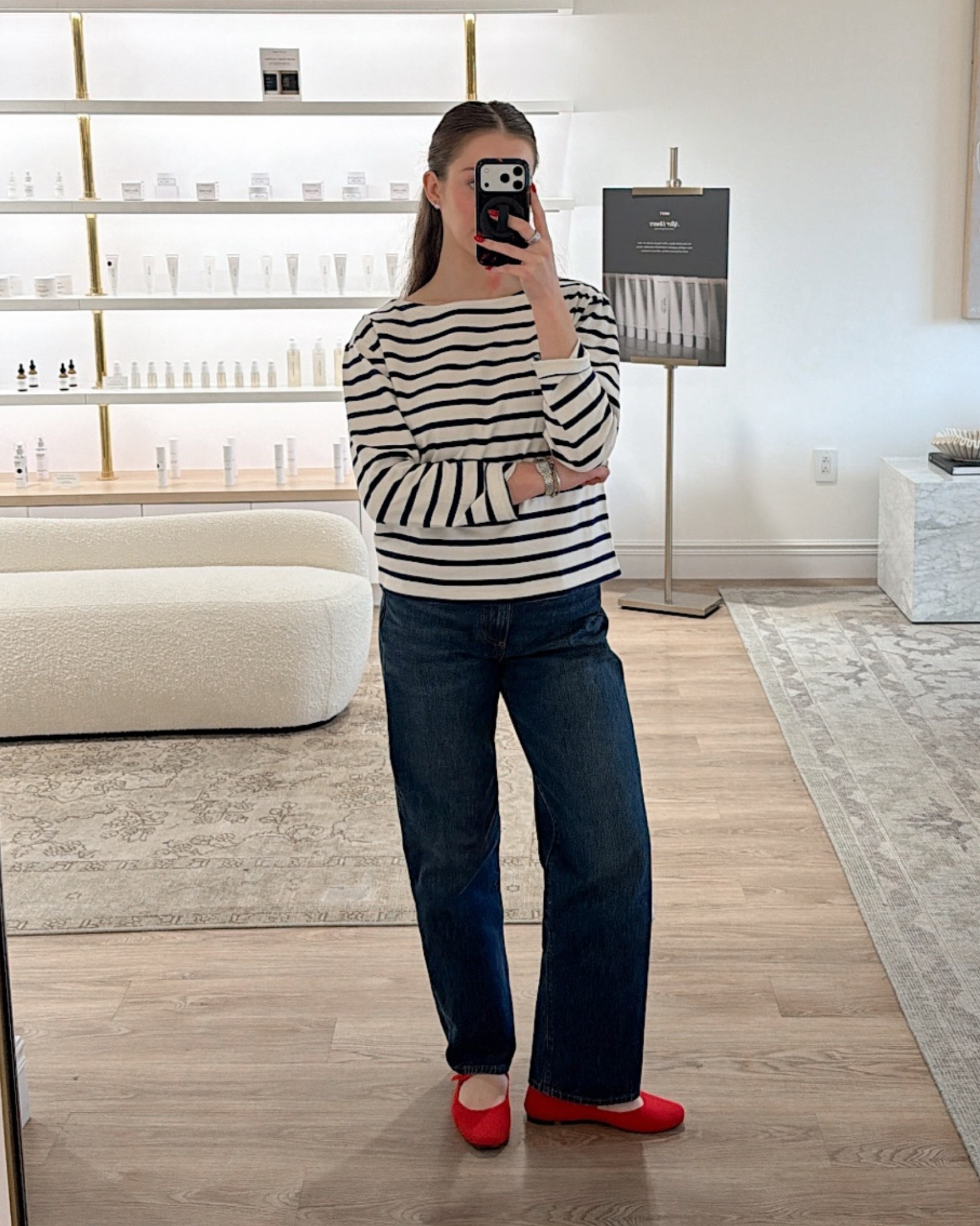 Casual work ootd 

Striped top / boatneck top - on sale 

Straight leg jeans- run true to size 

Red flats

#LTKdayinmylife #LTKootd #LTKWorkwear