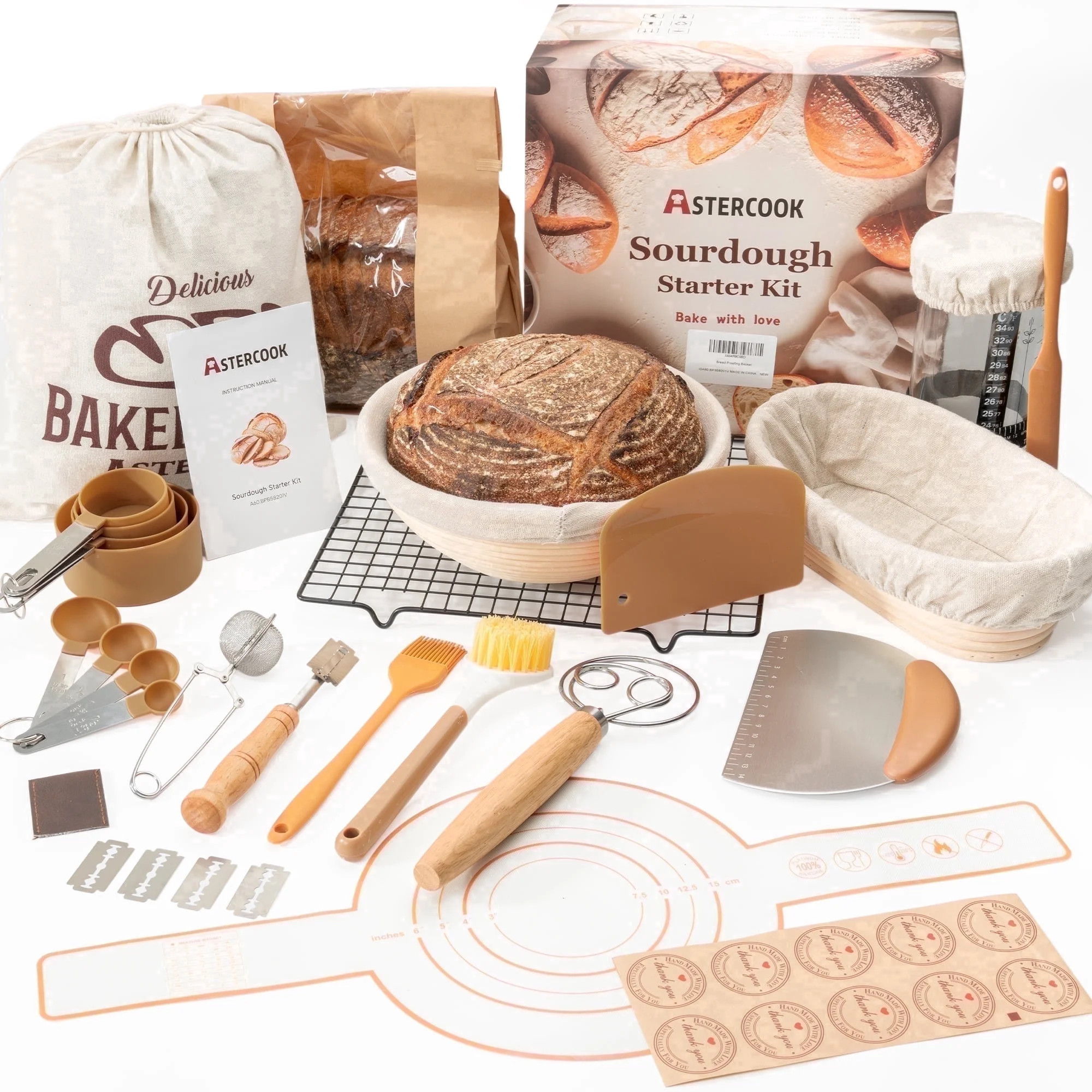 Astercook Sourdough Starter Kit, 56-Piece Bread Making Kit with Round & Oval Bread Proofing Baske... | Walmart (US)
