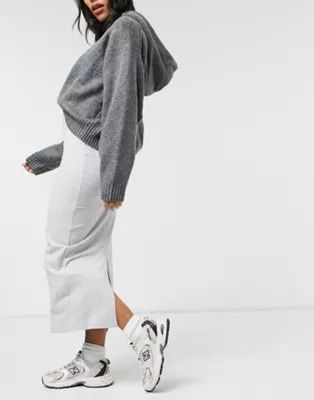 New look ribbed midi skirt in grey | ASOS (Global)
