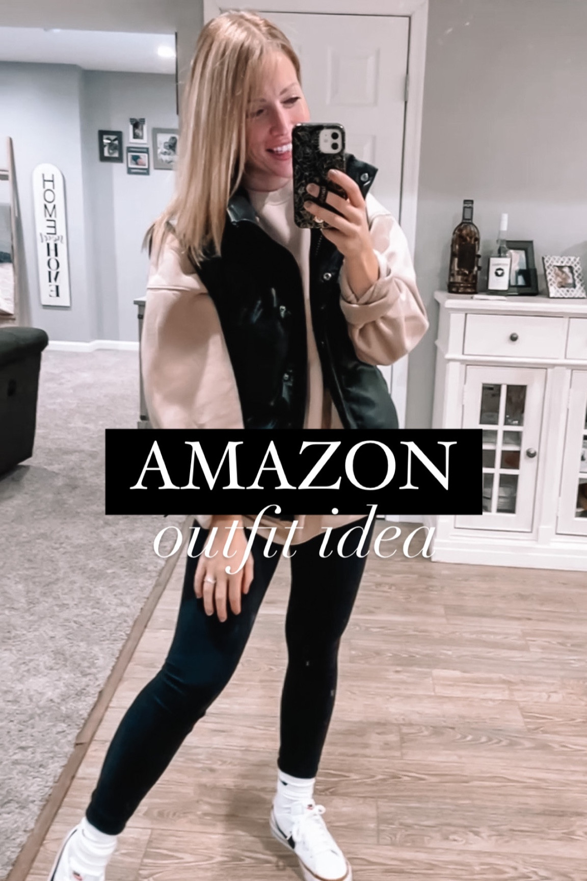 AMAZON OUTFIT IDEA 🖤 

Oversized dad sweatshirt leggings faux leather vest Nike socks sneakers 

#LTKunder100 #LTKstyletip