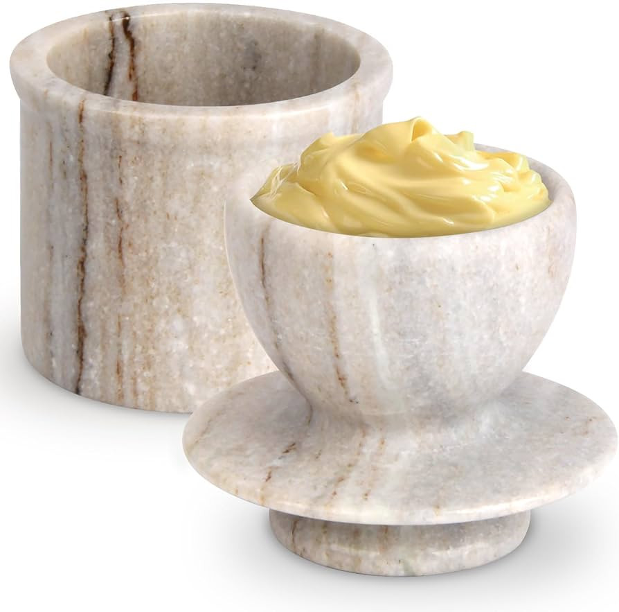 Butter Crock with Lid, Soft Spreadable Butter keeper, Marble French Butter Keeper to Leave On Cou... | Amazon (US)
