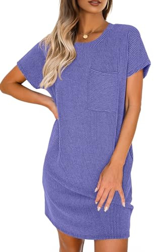 HiMONE Womens Casual Dresses Vacation Tshirt Dress Crewneck Shift Shirt Summer Petite Dress XS-2XL Royal Blue | Amazon (US)
