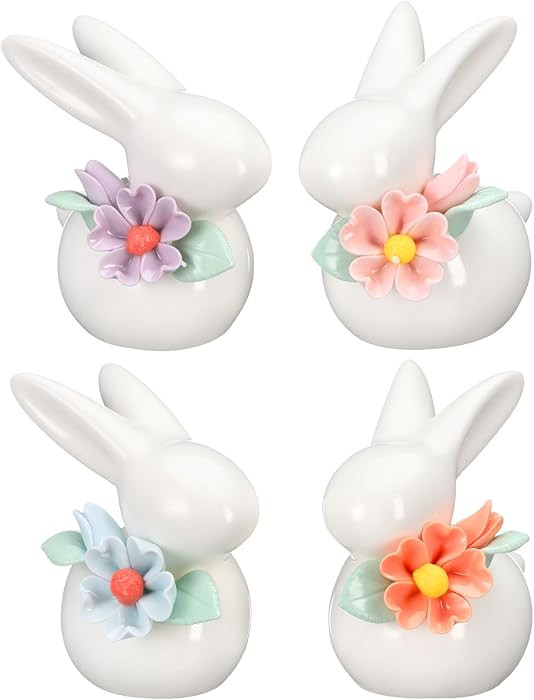 Amyhill 4 Pcs Easter Bunny Figurine Decorations Mini Ceramic Rabbit Figurines Cute Porcelain Bunn... | Amazon (US)