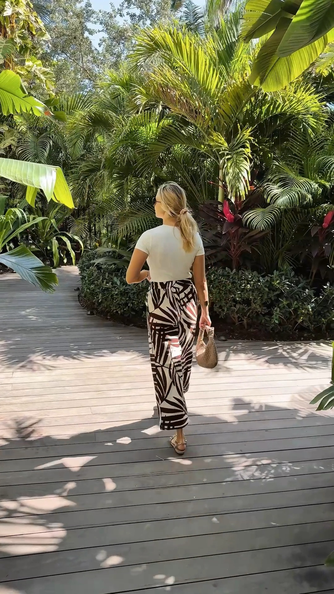 Vacation outfit idea from @nordstromrack 
These palm print pants are perfect for pool or lunch! Took them to Miami Beach! 
#NordstromRackPartner #rackscore 

Beach outfits, beach vacation, resort wear, resort vacation, spring break, beach cover up, resort 2025 

#LTKStyleTip #LTKWatchNow #LTKTravel