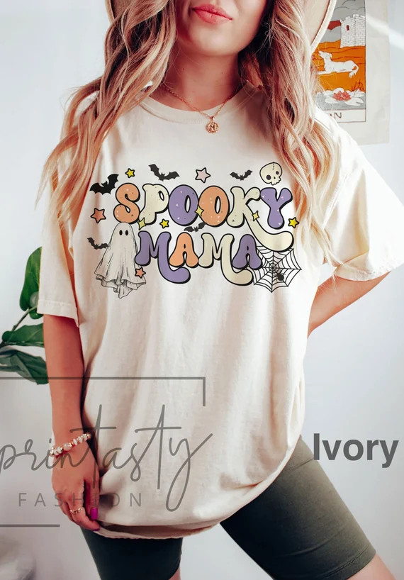 Comfort Colors® Halloween Spooky Shirt For Mom, retro spooky mama T-shirt, Spooky Mom Tee, iprin... | Etsy (US)