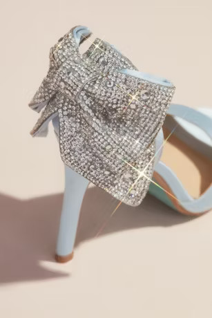 Satin Peep Toe Stiletto Pumps with Sequin Bow | Davids Bridal