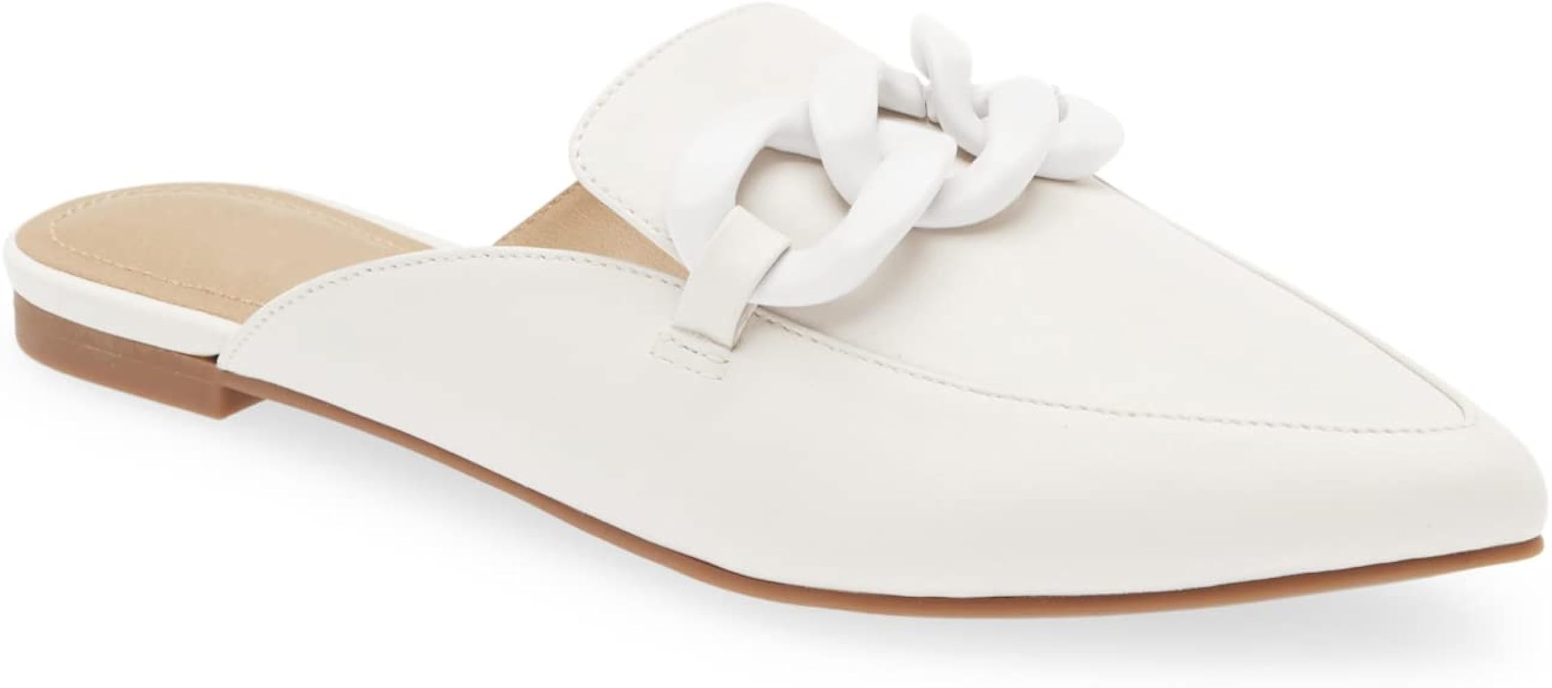 Juliet Holy Womens Mules Flats Pointed Toe Backless Loafers Slip on Metal Chain Slides | Amazon (US)