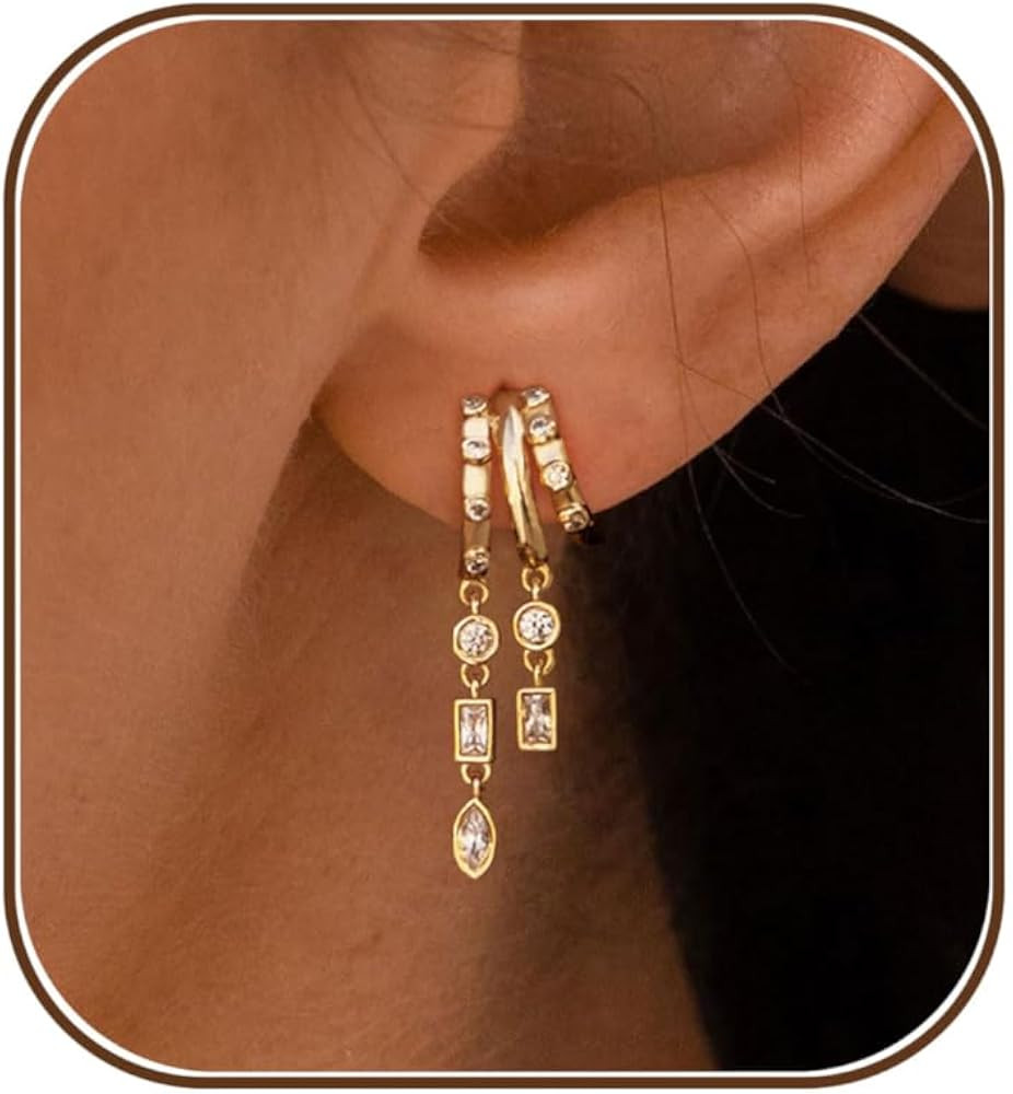 Dangle Earrings for Women, Dainty Drop Earrings 14K Gold Plated Illusion Long Gold Earrings for W... | Amazon (US)