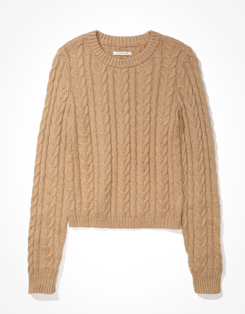 AE Cropped Cable Knit High-Rise Sweater | American Eagle Outfitters (US & CA)