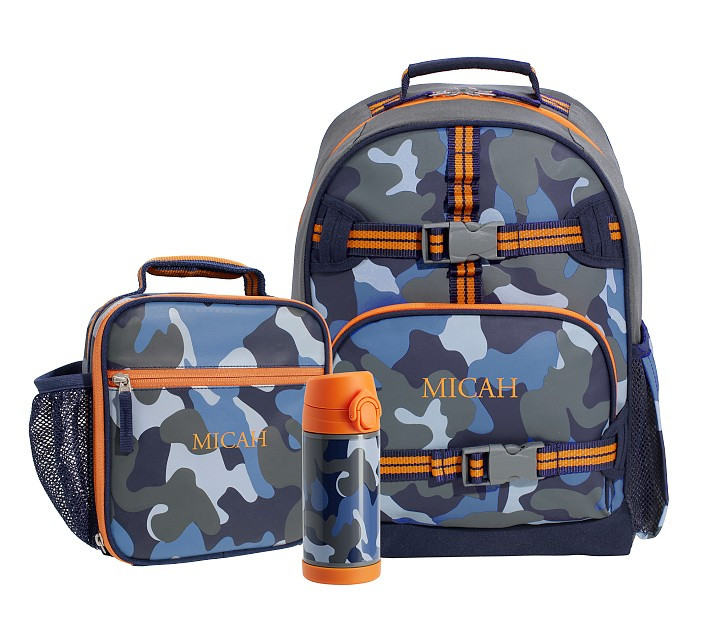 Mackenzie Blue Gray Camo Glow-in-the-Dark Backpack & Lunch Bundle, Set of 3 | Pottery Barn Kids