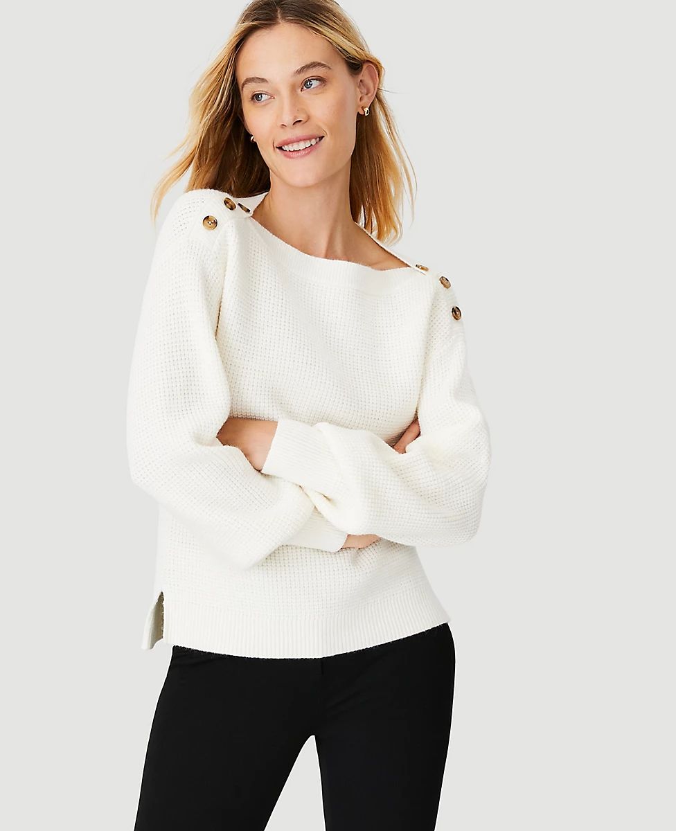 Shoulder Button Waffle Sweater | Ann Taylor (US)