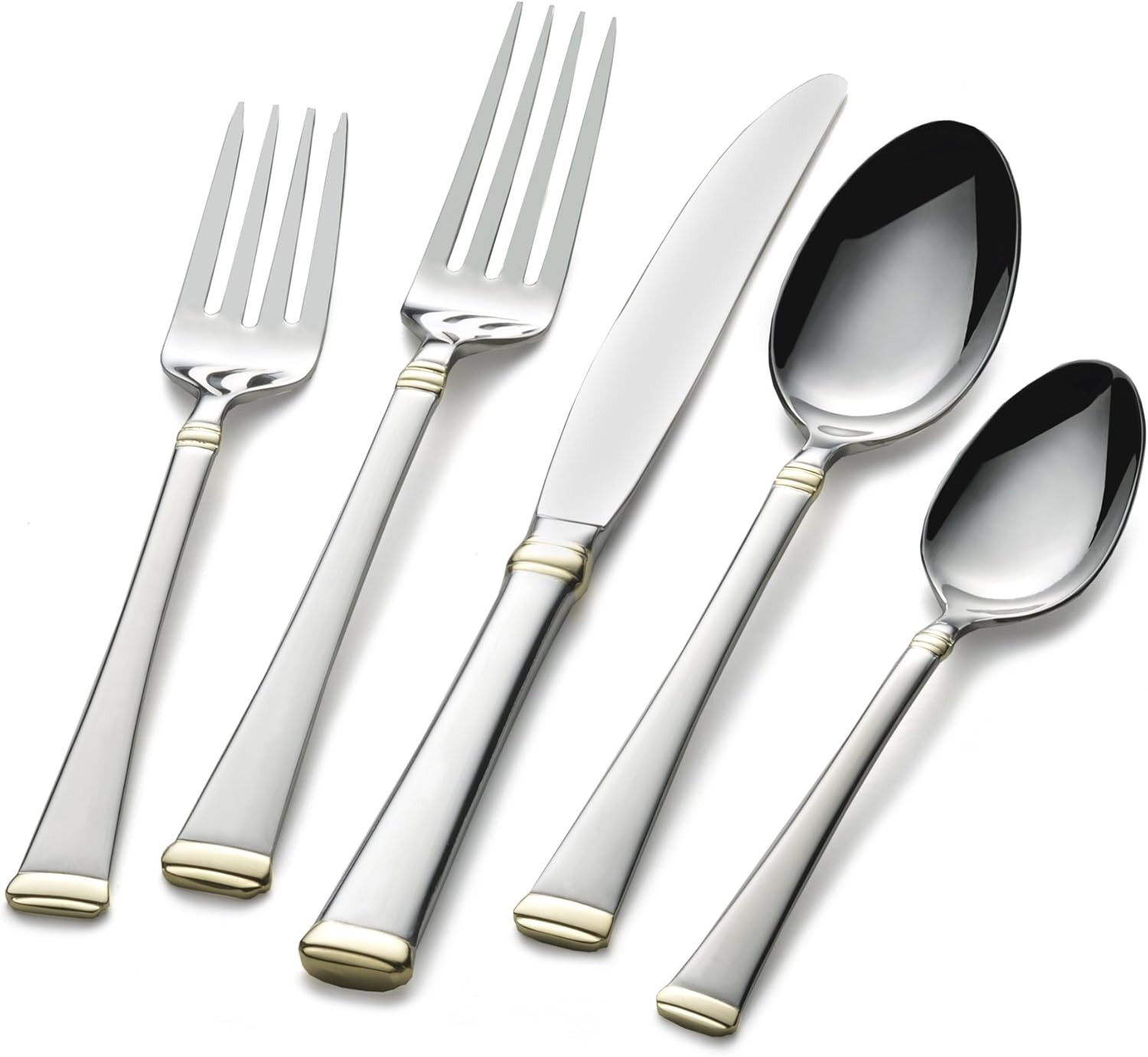 Mikasa Harmony 65-Piece Stainless Steel Flatware Set with Serveware, Service for 12, Gold-Accent | Amazon (US)