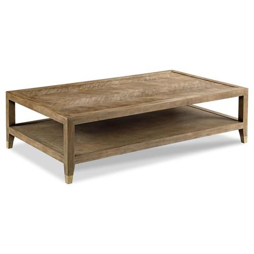 Woodridge Venus French Vintage Brown Oak Wood 2 Tier Rectangular Coffee Table | Kathy Kuo Home