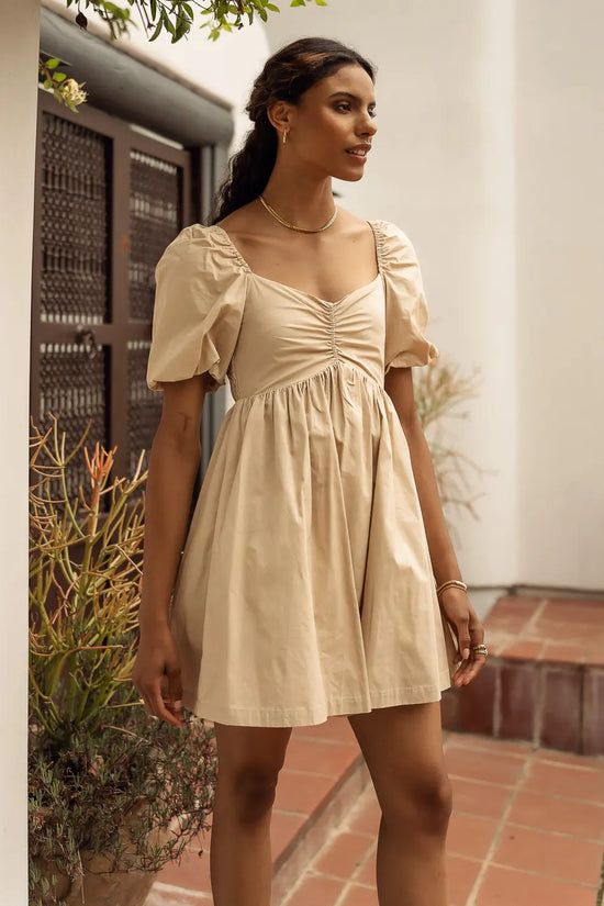 Brynne Mini Dress in Tan | Bohme