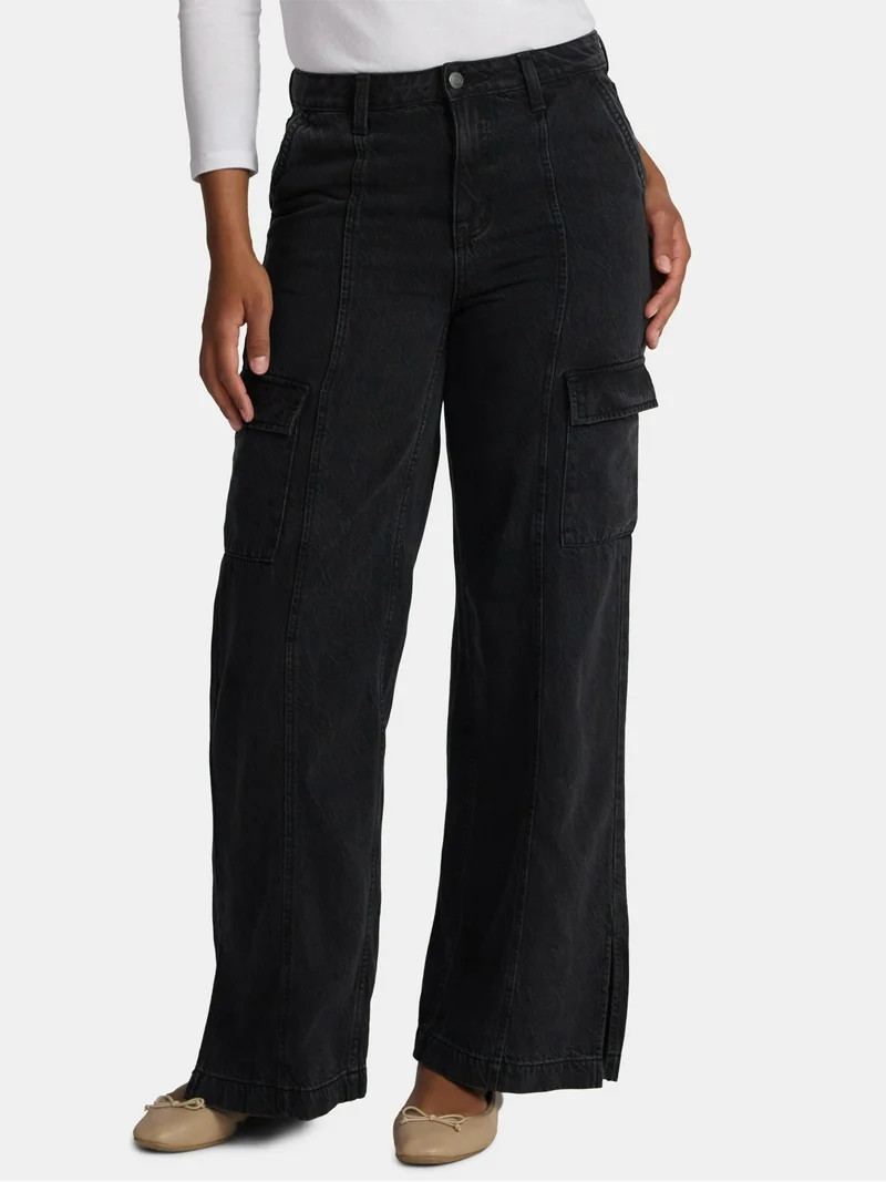 Time and Tru Women's Wide Leg Cargo Jeans, 31" Inseam, Sizes 0-20 | Walmart (US)