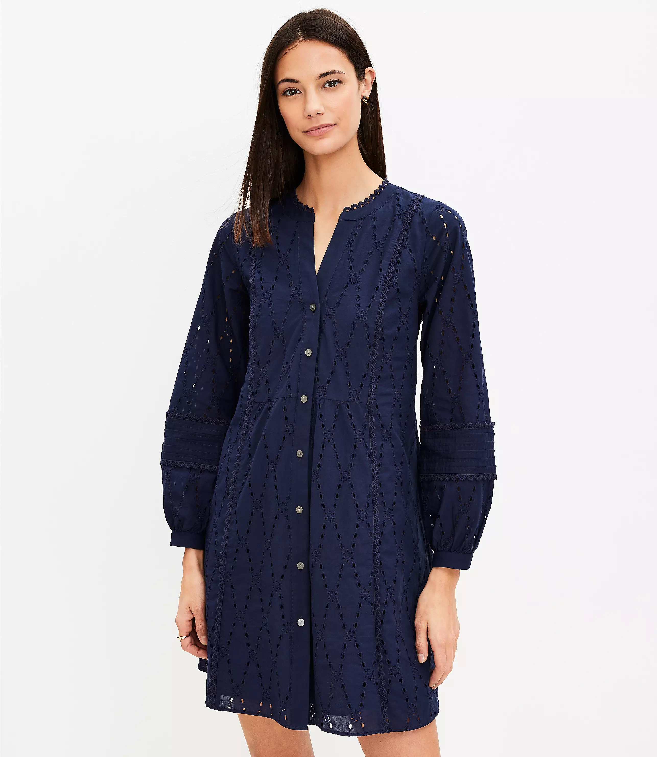 Eyelet Lace Trim Swing Dress | LOFT