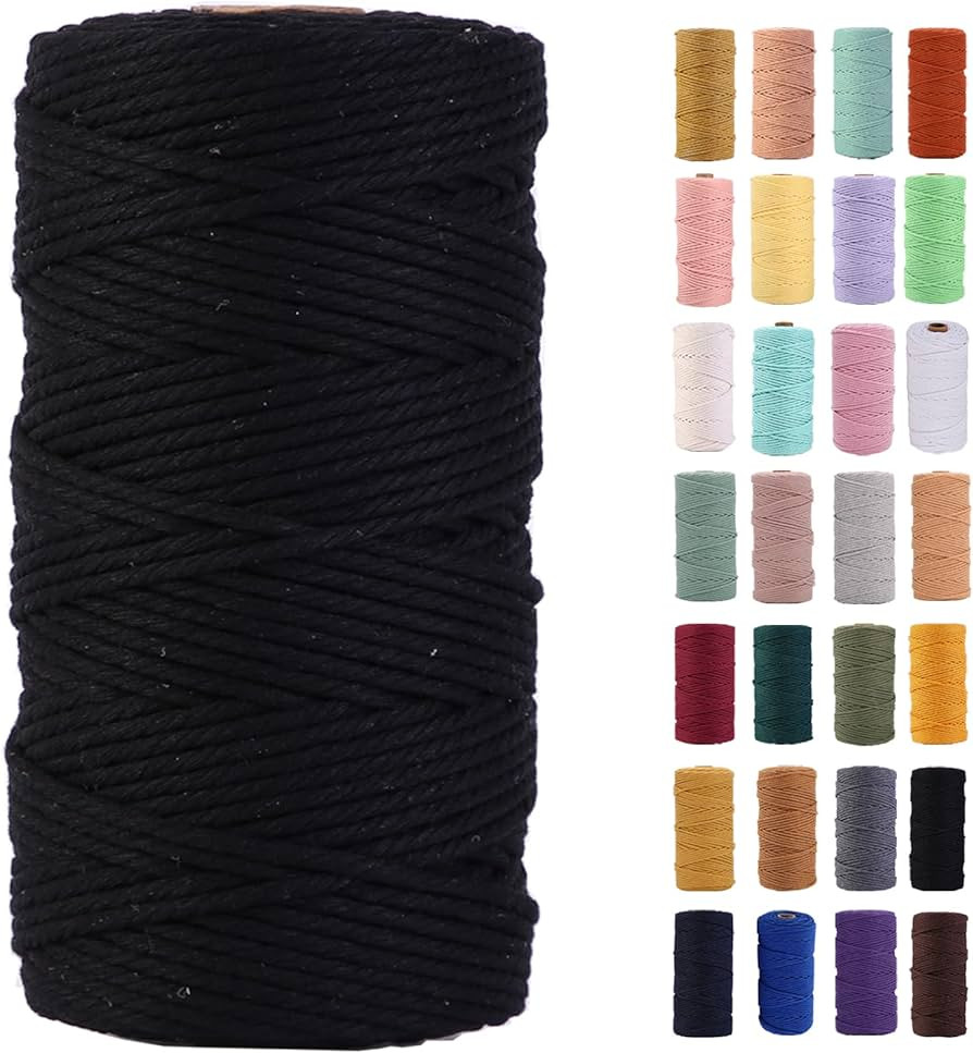 Black Macrame Cord 3mm x 109Yards,Colored Cotton Rope Colorful Cotton Cord Soft Craft Cord Twine ... | Amazon (US)
