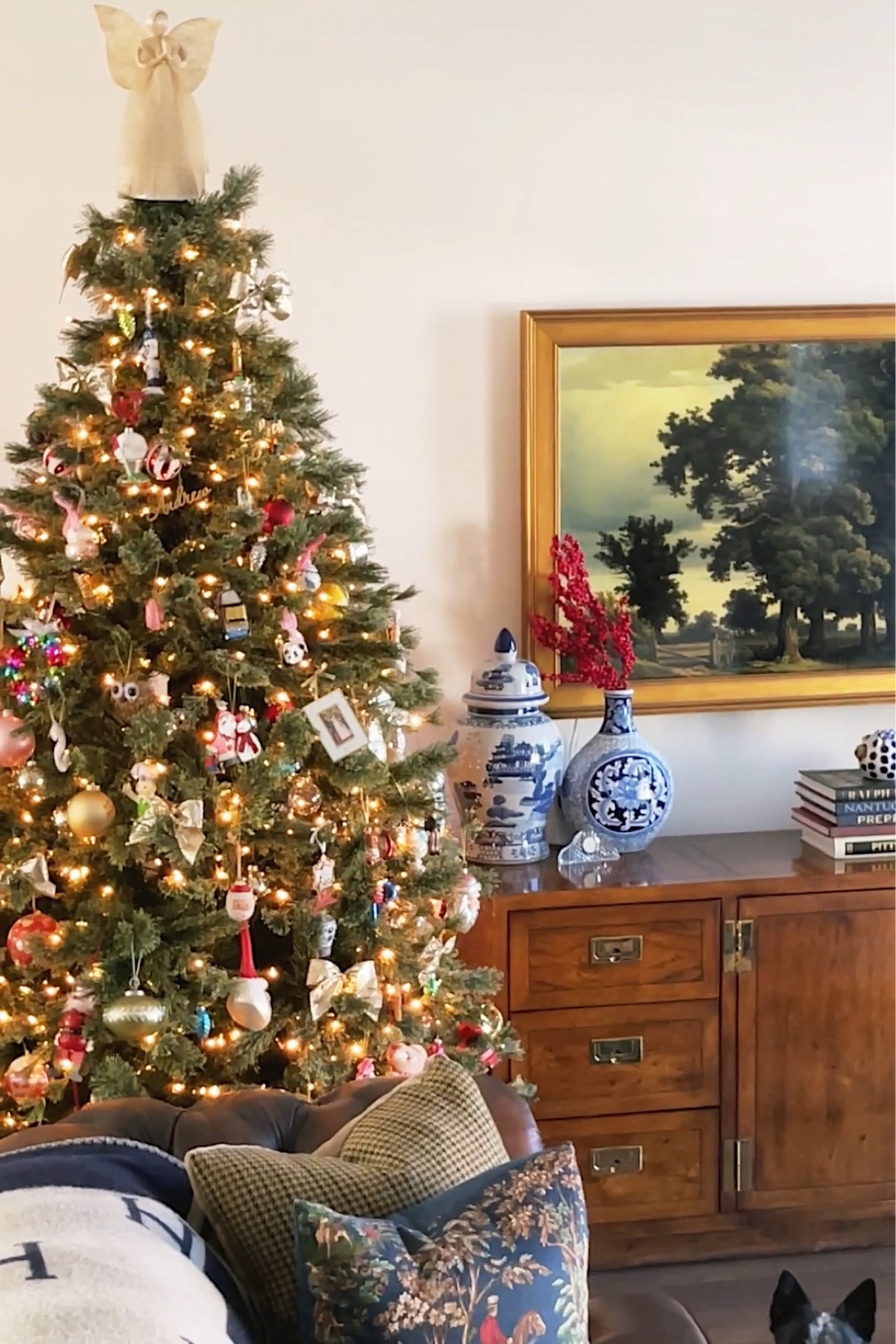 My Christmas tree! It’s pre lit but I also add more lights to it! I have had it for several years and it still looks like the day I bought it! It’s under $250 and free shipping! 