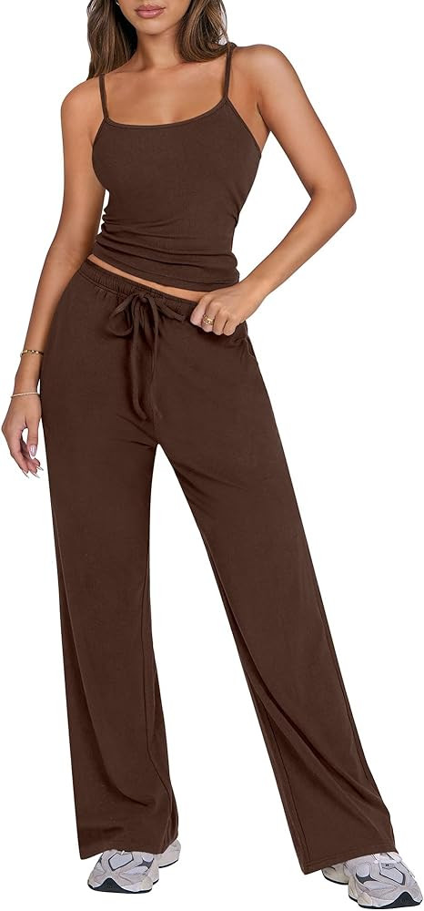 ANRABESS Women's 2 Piece Outfits Lounge Sets Summer Casual Spaghetti Strap Cropped Top Matching W... | Amazon (US)