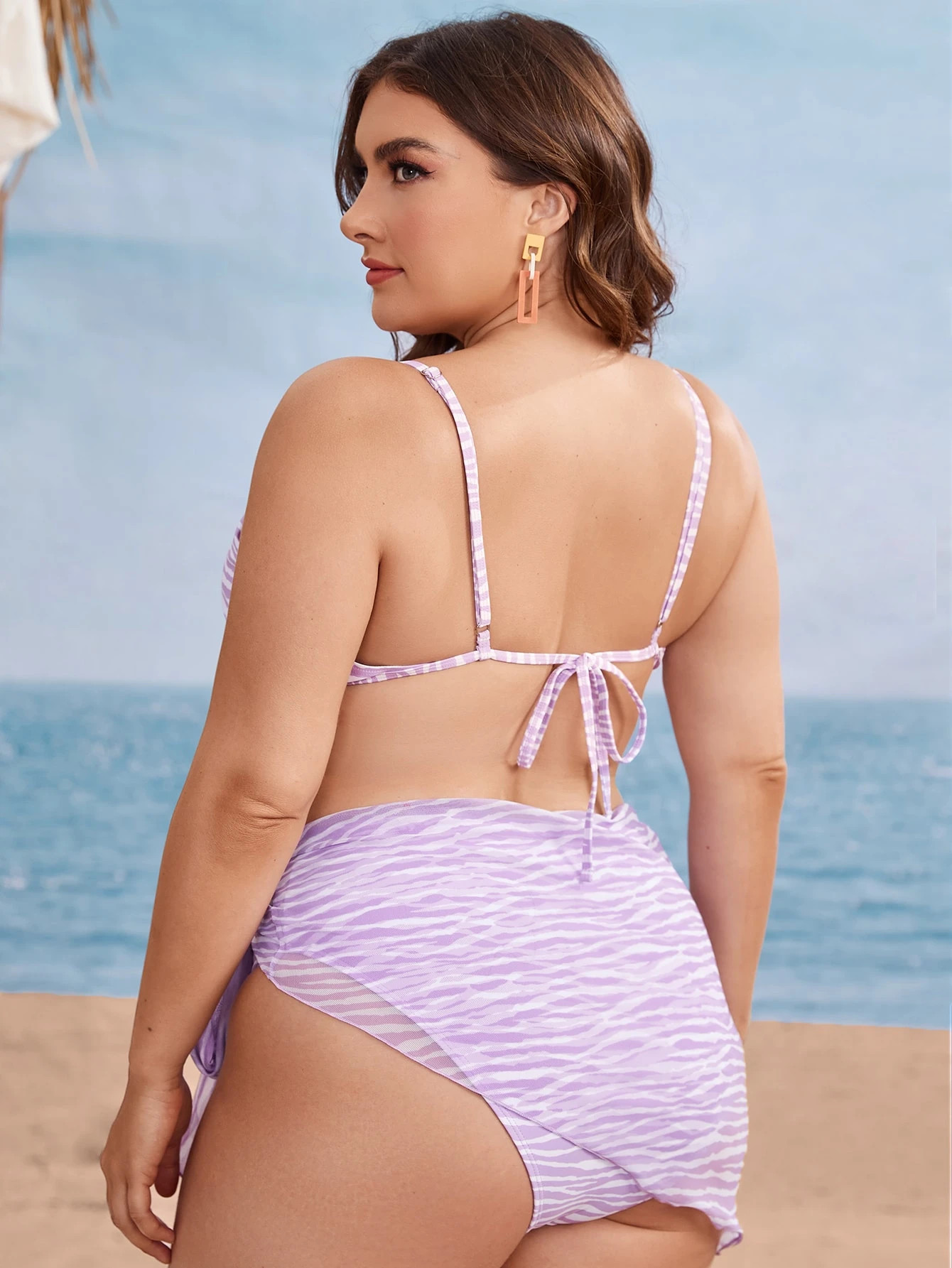 3pack Plus Zebra Stripe Bikini Swimsuit & Beach Skirt | SHEIN
