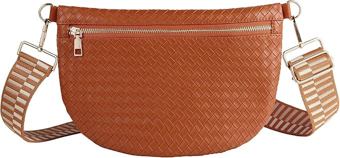 Woven Crossbody Bags for Women Leather Belt Bum Sling Purse Fanny Waist Pack Chest Shoulder Bag f... | Amazon (US)