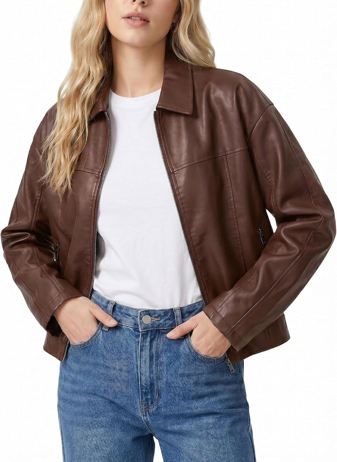Leather Jacket Women Faux Leather Bomber Jackets Biker Motorcycle Jacket | Amazon (US)