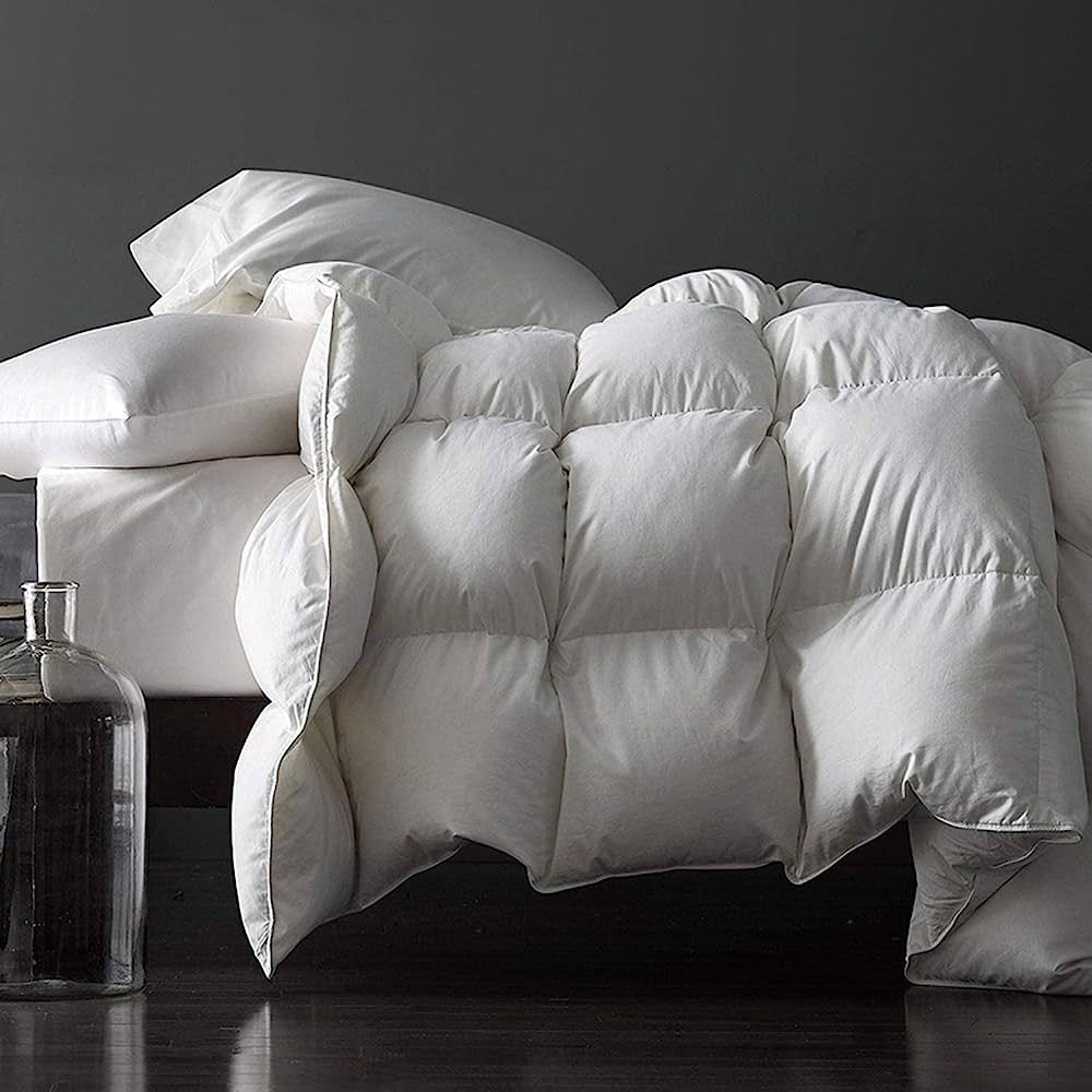 Royoliving Premium Feathers Down Comforter King Size All Season Medium Warmth White 100% Cotton C... | Amazon (US)
