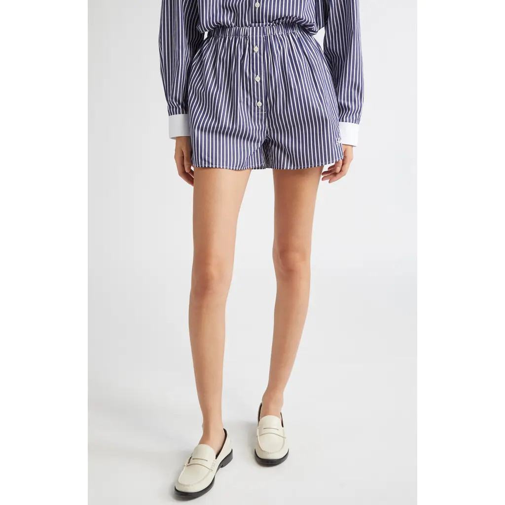 Sporty & Rich Vendome Stripe Cotton Boxer Shorts in Blue Striped at Nordstrom, Size Small | Nordstrom