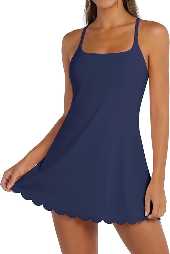 ATTRACO Tennis Dress for Women with Built in Shorts and Bra Scalloped Spaghetti Strap Athletic Dr... | Amazon (US)