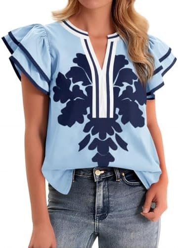 Cicy Bell Womens Ruffle Color Block Blouses Summer Casual V Neck Floral Print Tank Tops Pleated L... | Amazon (US)