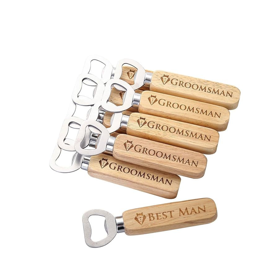 Pongs Set of 10 Wooden Bottle Opener Cap Opener, Groomsmen Gift, Best Man Gift, Wedding Gift, Wed... | Amazon (US)