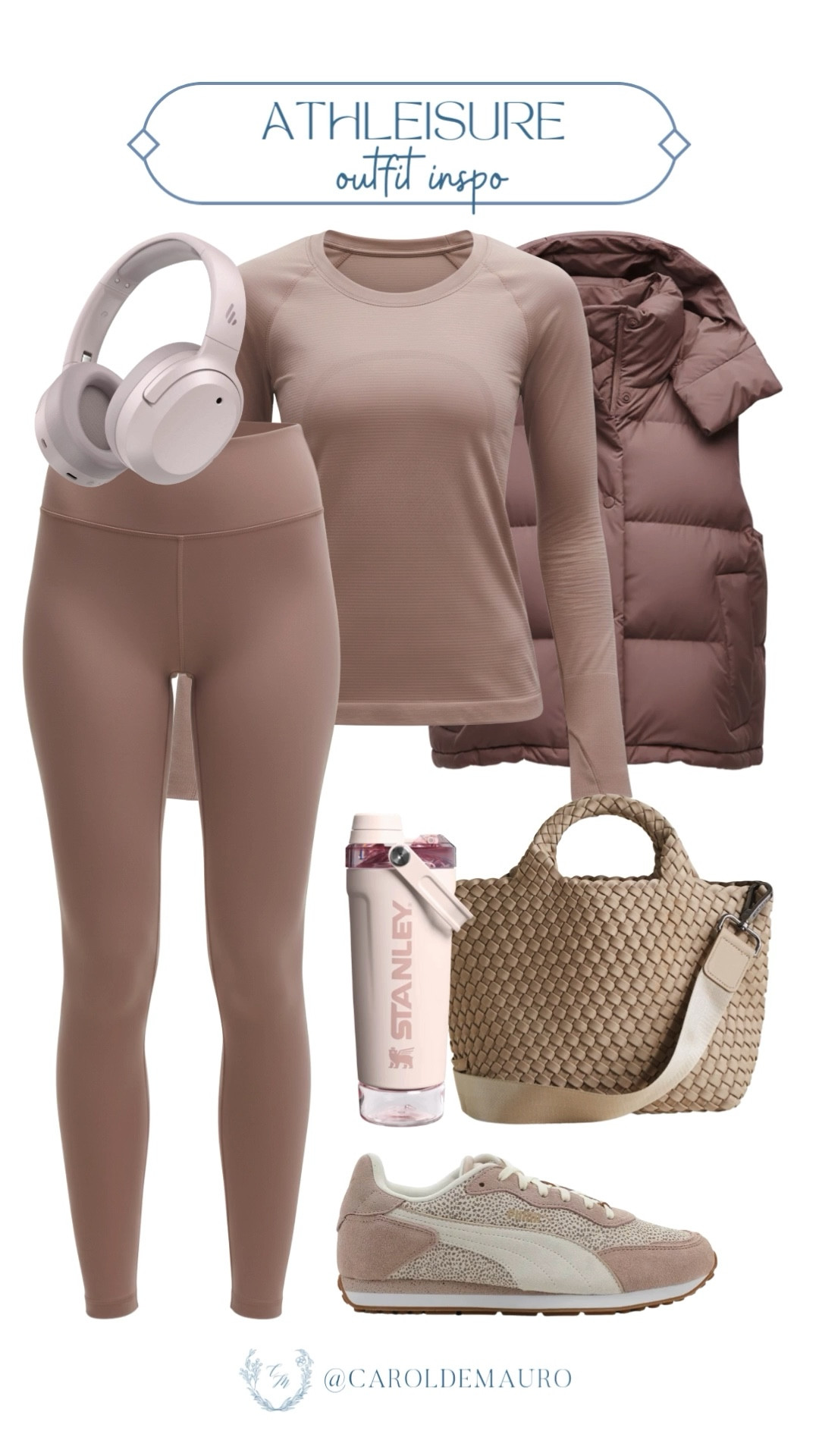 Let’s be real, a color-coordinated set is the ultimate pre-workout motivation! So here's an outfit rundown you'll love to grab now: long sleeve athleisure and leggings set, a puff cropped vest, a woven crossbody bag, a Stanley tumbler for hydration, headphones, and Puma sneakers. 

mocha mousse, casual style, sporty chic, weekend uniform, monochrome look, activewear, earth tones, pilates princess

#LTKActive #LTKSeasonal #LTKfitnessgoals