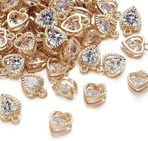 Beadthoven 100pcs Cubic Zirconia Alloy Charms Heart Shaped KC Gold Pendants for Jewelry Making Ch... | Amazon (US)