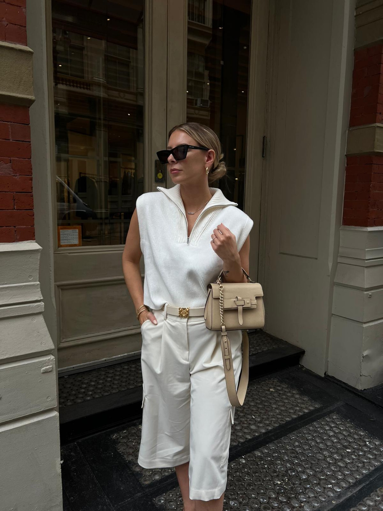 TRANSITIONAL OUTFIT
Summer to autumn, ny look, loewe belt, ysl glasses, white sweater, bermuda shorts 

#LTKSeasonal #LTKstyletip #LTKeurope