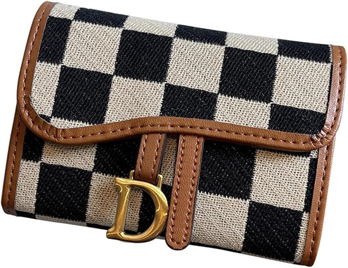 Checkered Wallets for Women,Cute Slim Card Holder Canvas Front Pocket Checkered Wallet,Small Cred... | Amazon (US)