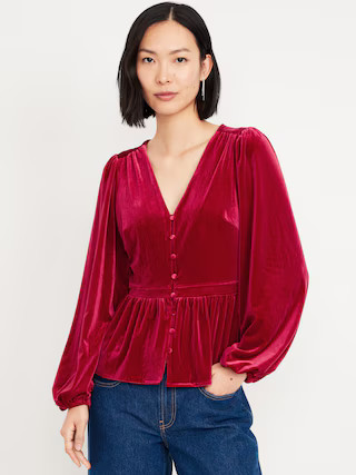 Waist-Defined Velvet Peplum Top | Old Navy (US)
