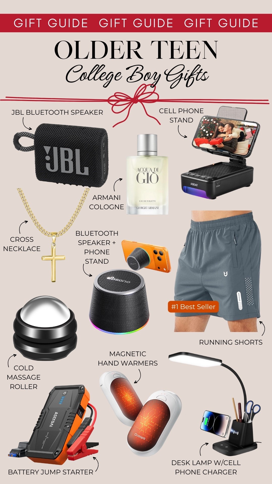 Gift ideas for older teens/college boys include a JBL mini speaker, cell phone stand, Armani cologne, a cross necklace, a Bluetooth speaker and phone stand, running shorts, cold massage roller, magnetic hand warmers, a battery jump starter, and a desk lamp with cell phone charger.

Gifts for boys, gifts for teens, gifts for him, gifts under 25, gifts under 50

#LTKFindsUnder50 #LTKGiftGuide #LTKHoliday