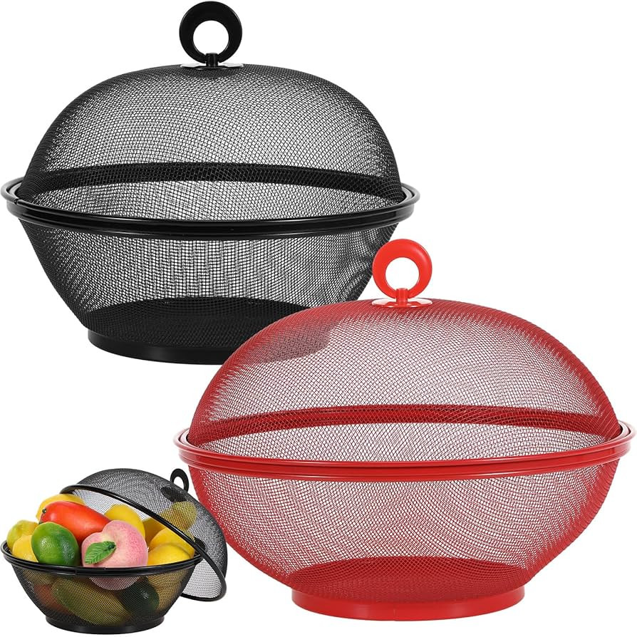 Hicarer 2 Pcs Summer Mesh Fruit Basket with Lid Fruit Cover Protective Countertop Wire Bowl Metal... | Amazon (US)