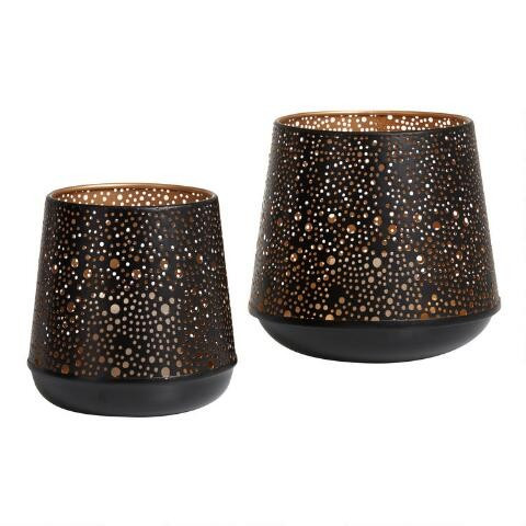 Black And Gold Metal Pierced Dot Hurricane Candle Holder | World Market