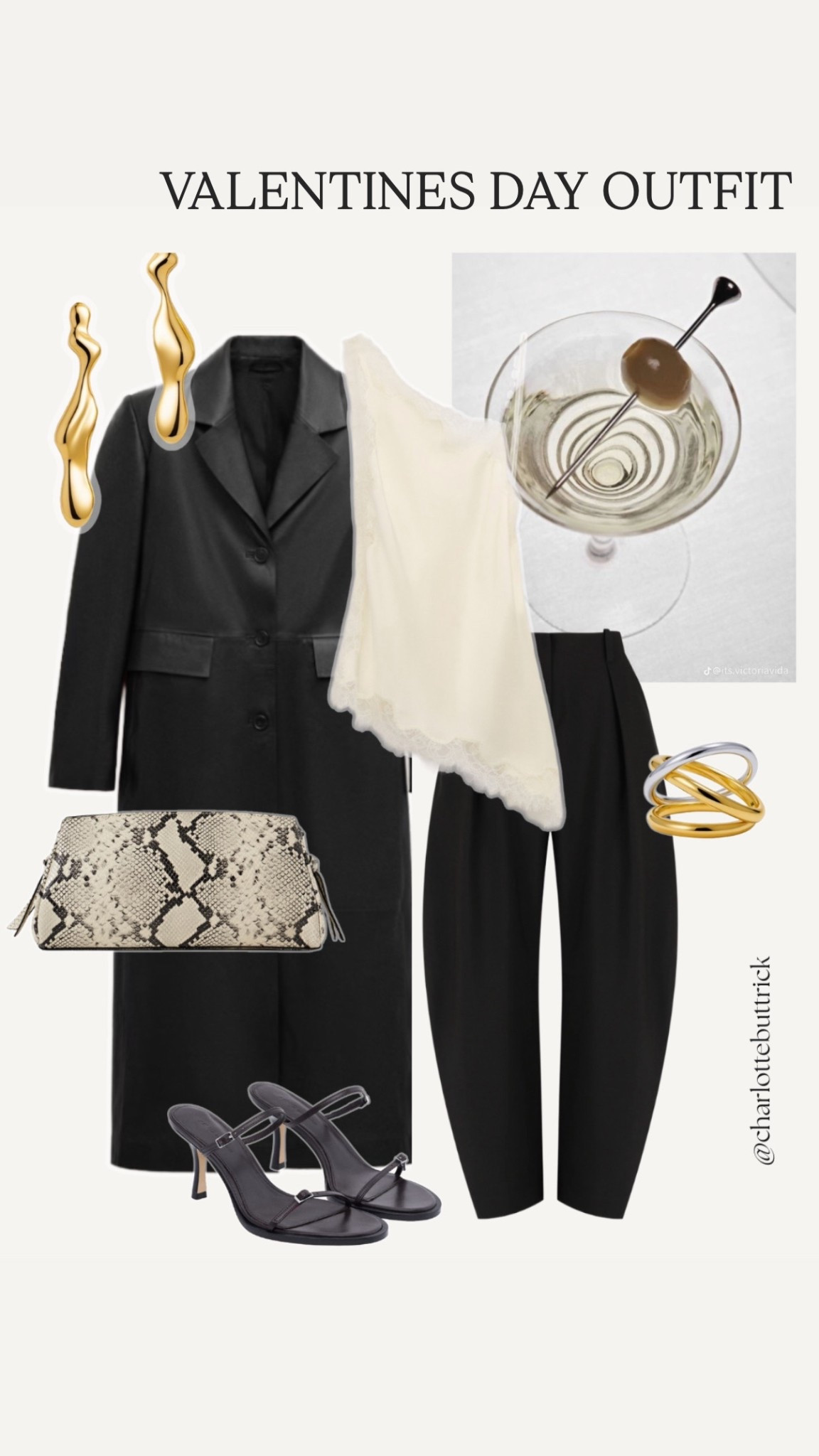 Valentine’s Day outfits women - night night outfit 

Long leather coat - snake print bag - lace trim cami top - gold jewellery YOJ x Charlotte 

#LTKdatenight #LTKbag #LTKuk
