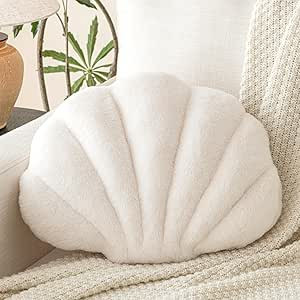 Shell Pillow, Seashell Throw Pillow with Soft Rabbit Plush for Couch Bed, Shell Shaped Decorative... | Amazon (US)