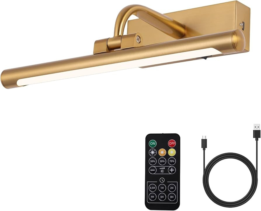 LED Picture Light Fixtures Rechargeable Battery Wall Light for Paintings, Dimmable and Timer Art ... | Amazon (US)