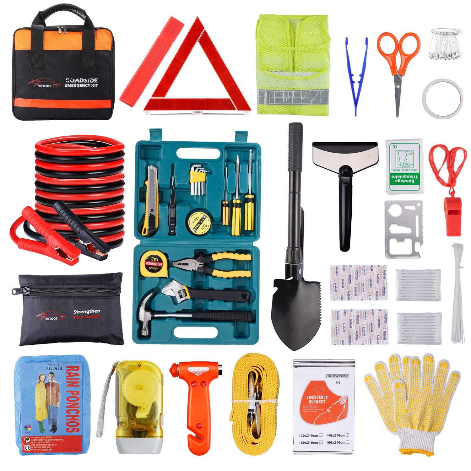 Roadside Emergency Car Kit with Jumper Cables, Auto Vehicle Safety Road Side Assistance Kits, Winter | Amazon (US)
