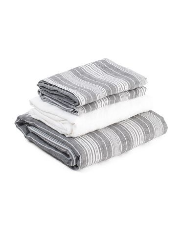 Linen Variegated Striped Duvet And Sheet Set | TJ Maxx