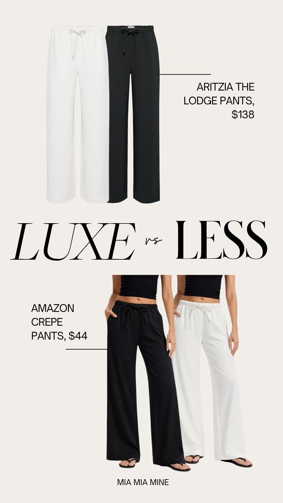 Save or splurge Aritzia the lodge pants
Amazon crepe pants that look just like Aritzia

Summer outfit ideas, beach vacation finds

#LTKSeasonal #LTKmomlife #LTKTravel