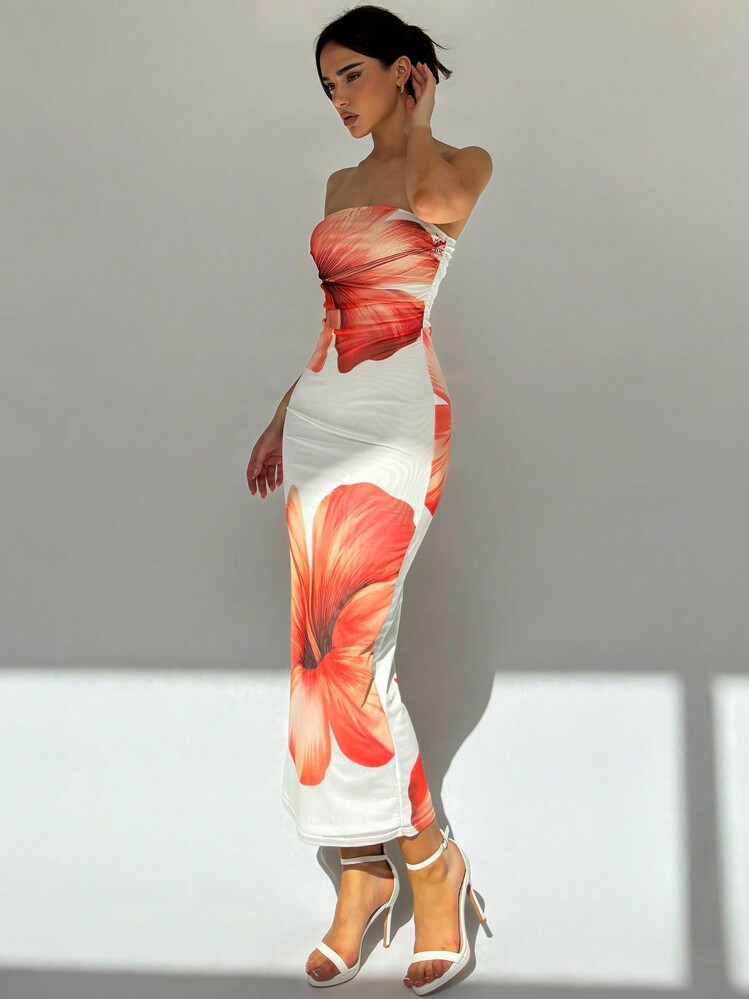 Aloruh Romantic Date Strapless Printed Bodycon Dress For Women,Summer Dresses For Women | SHEIN